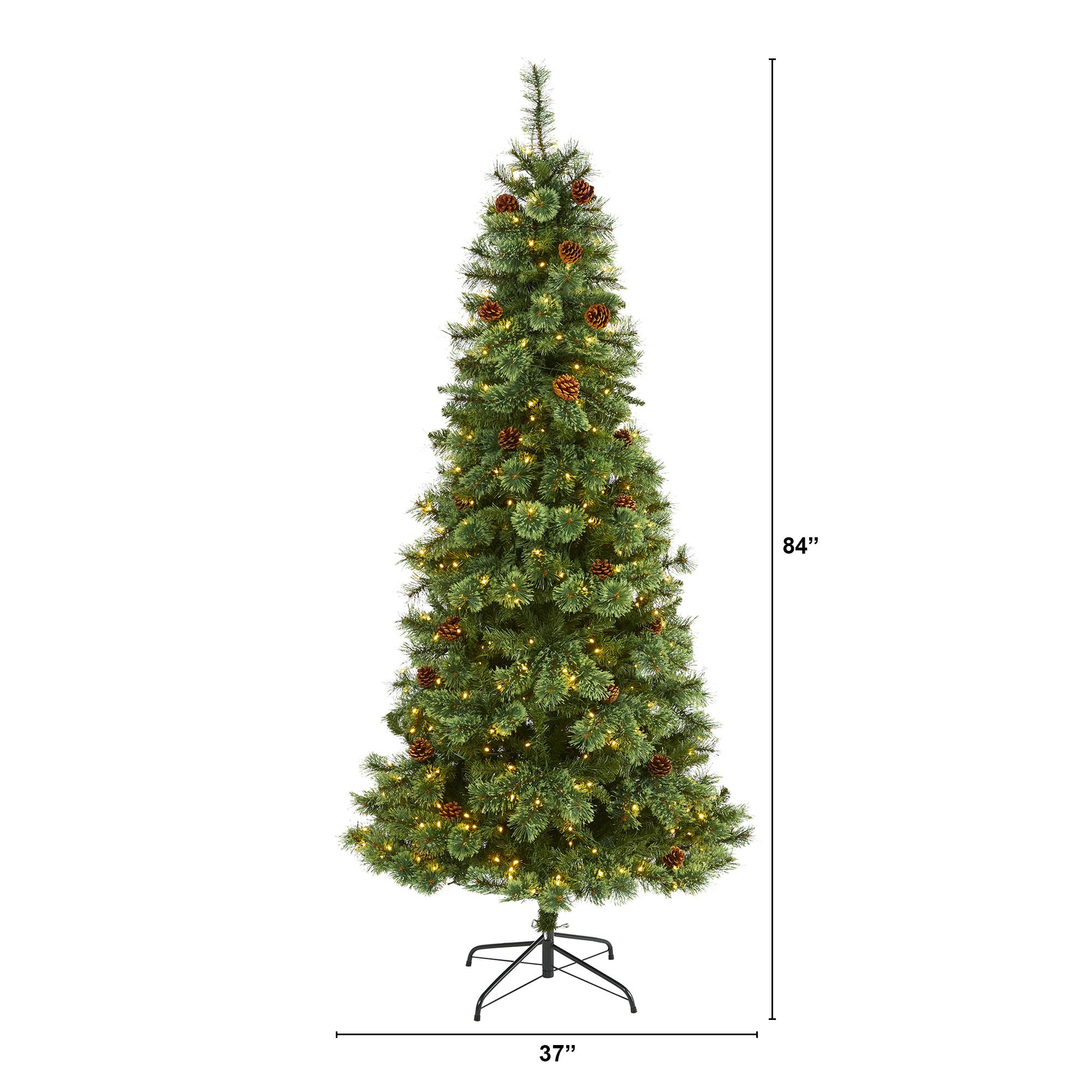 7ft. Pre-Lit White Mountain Pine & Pinecones Artificial Christmas Tree with Clear LED Lights